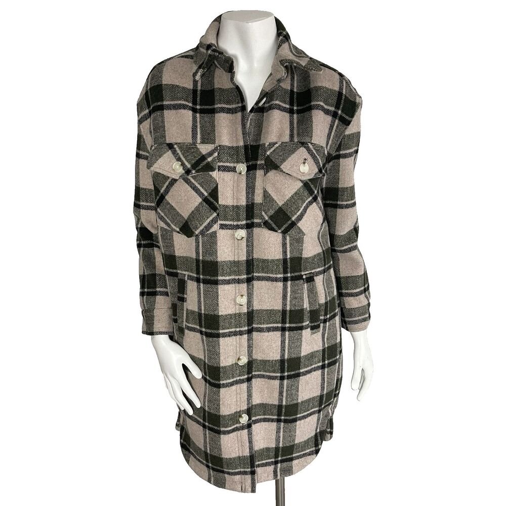 Blank NYC Womens Wool Blend Plaid Oversized Shacket Coat‎ Jacket XS